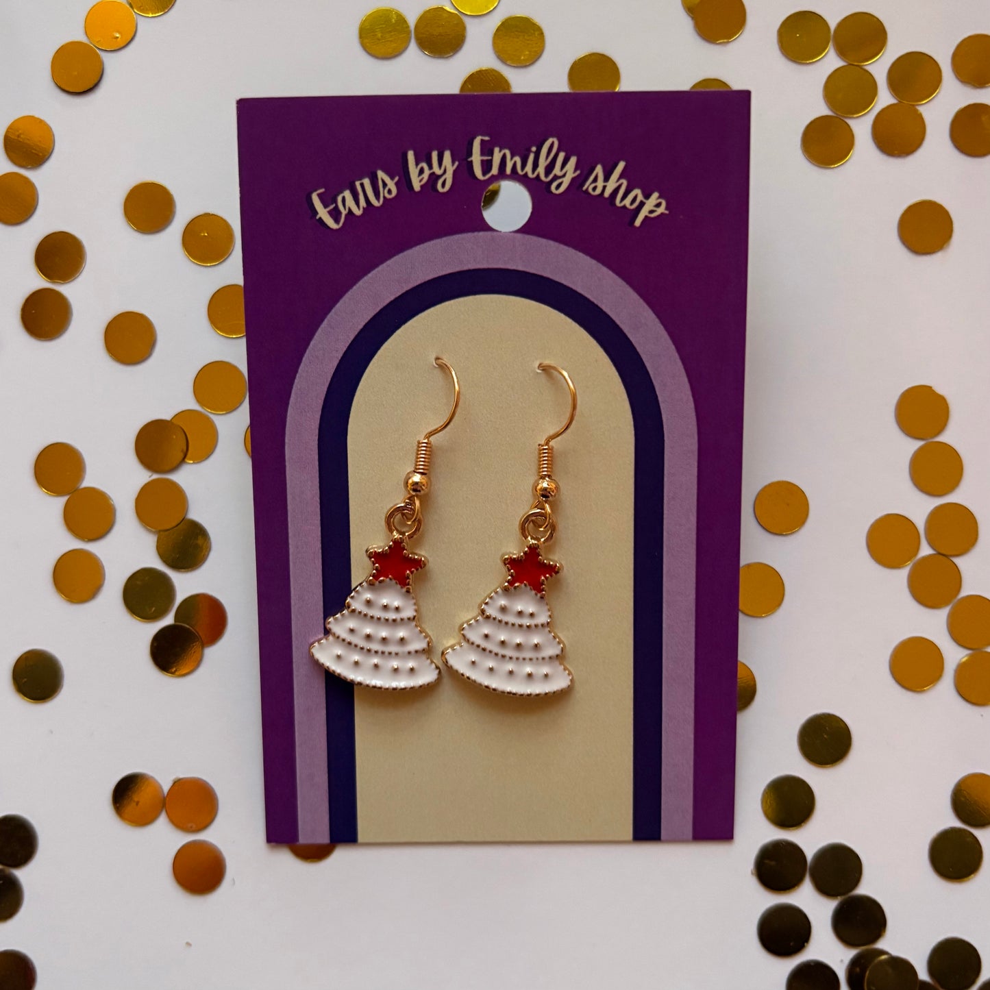 White Christmas Tree gold earrings