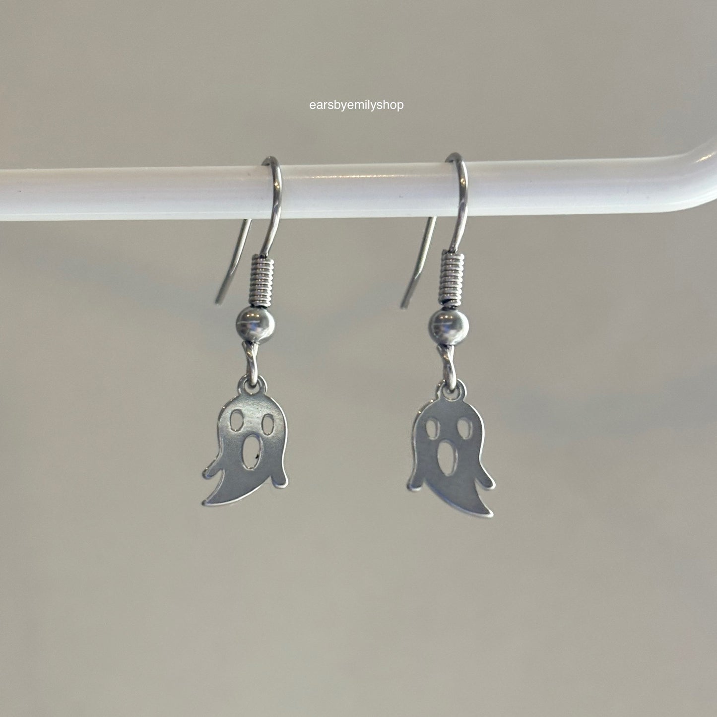 Stainless steel silver ghost earrings