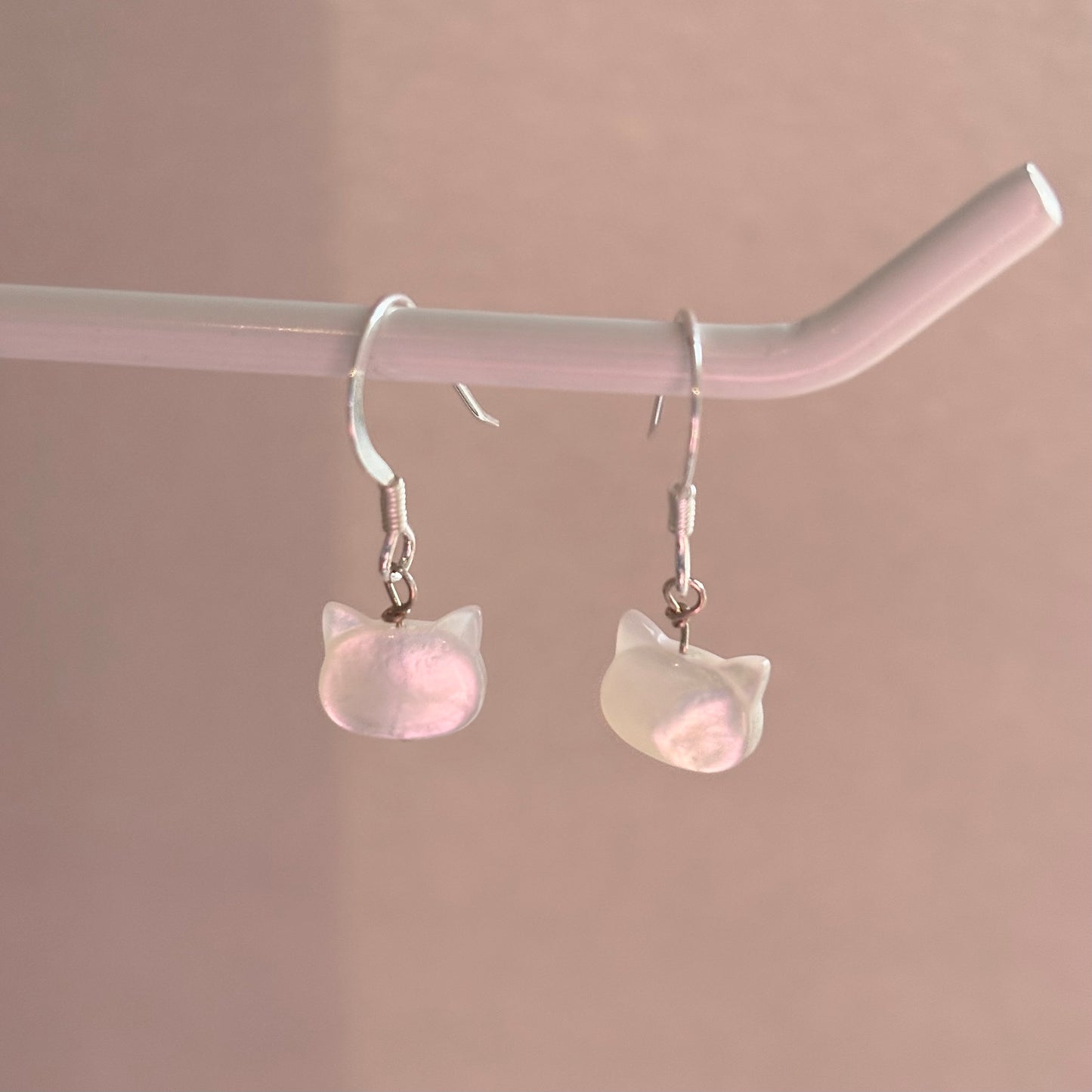 Sterling silver mother of pearl cat earrings