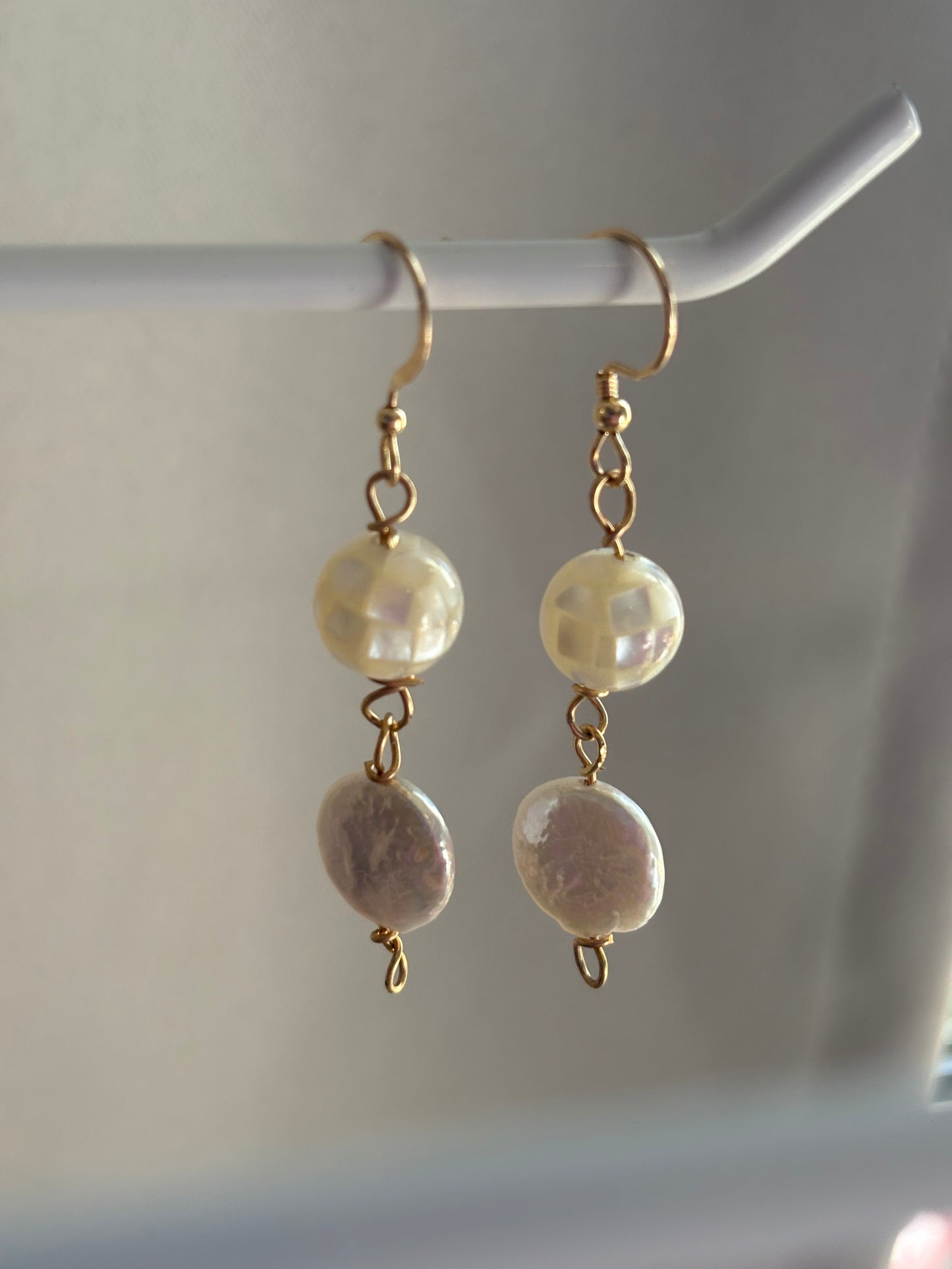 Gold filled disco pearl dangle earrings