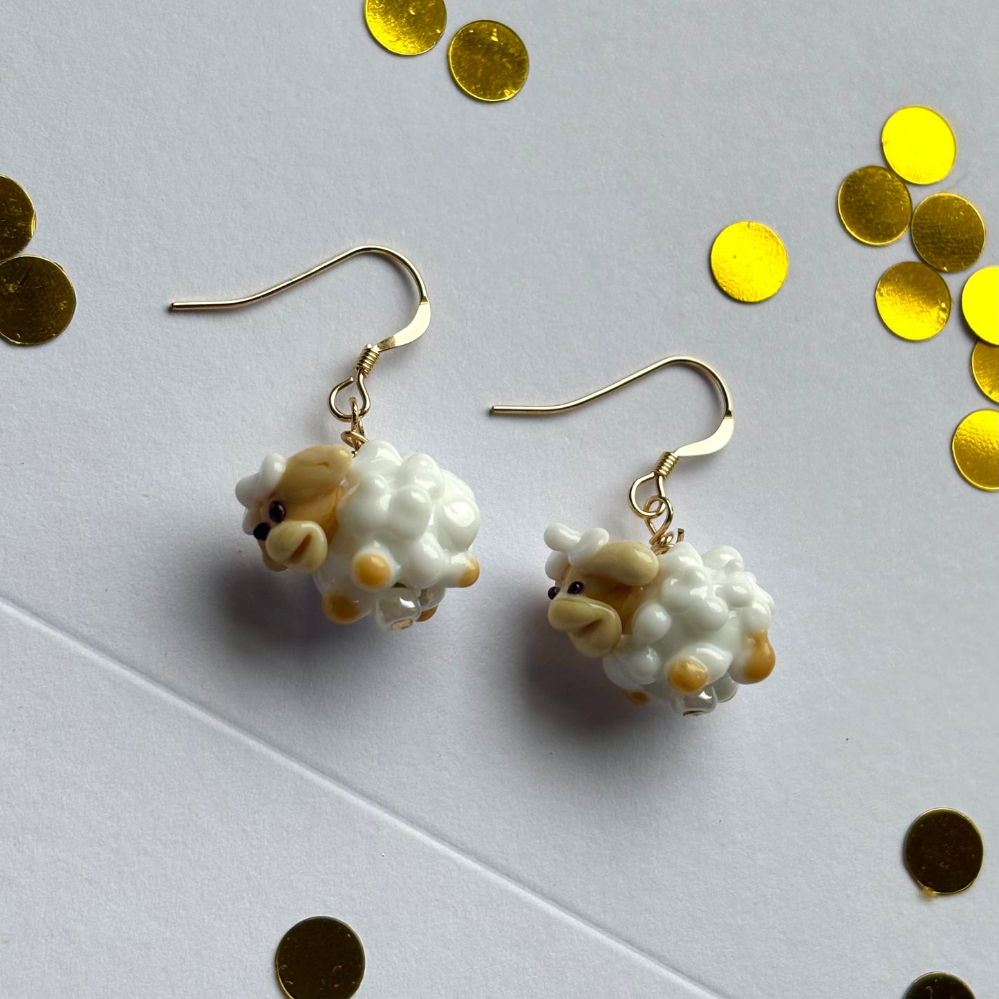 14k Gold filled lamp glass sheep drop dangle earrings