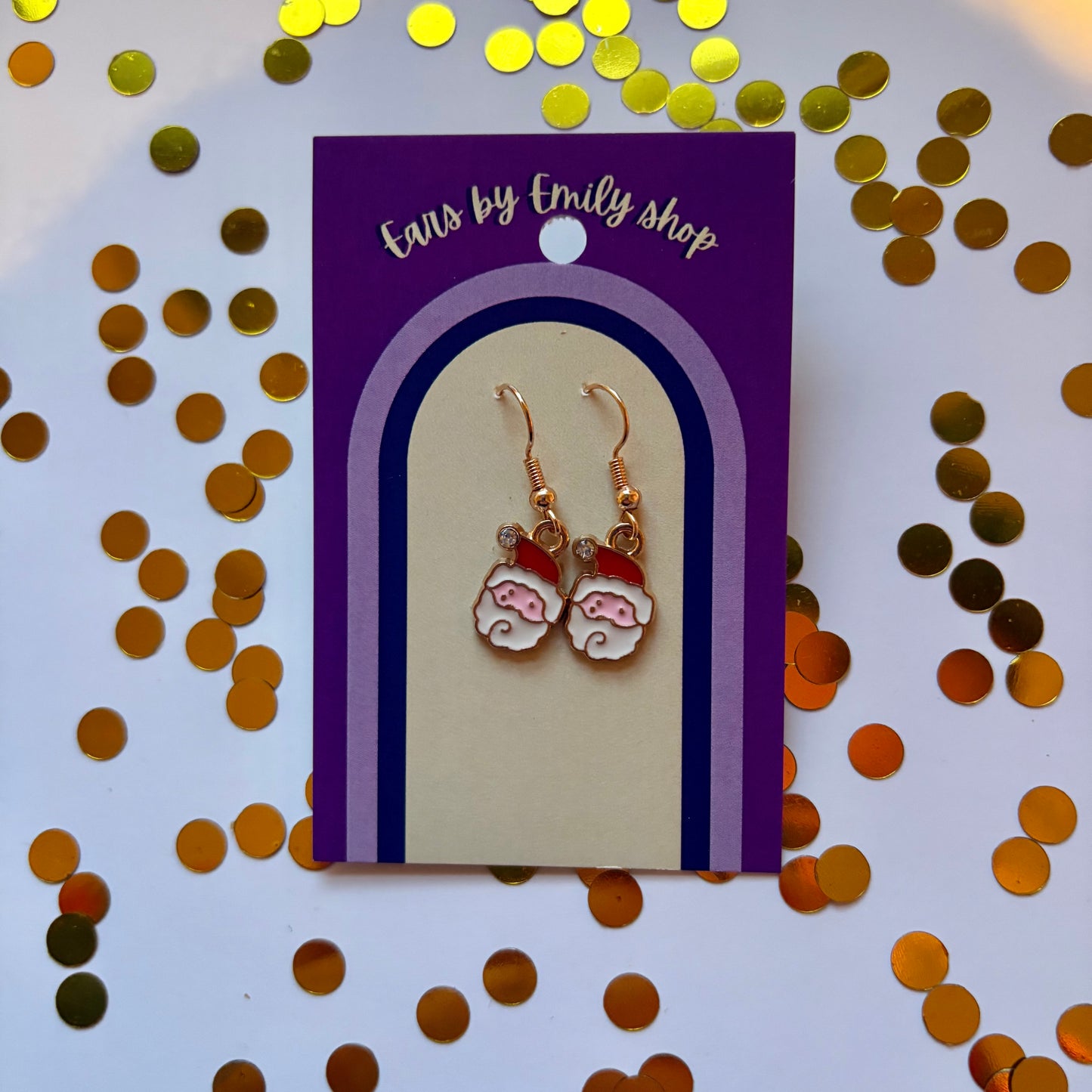 Gold cartoon Santa face dangle Christmas earrings