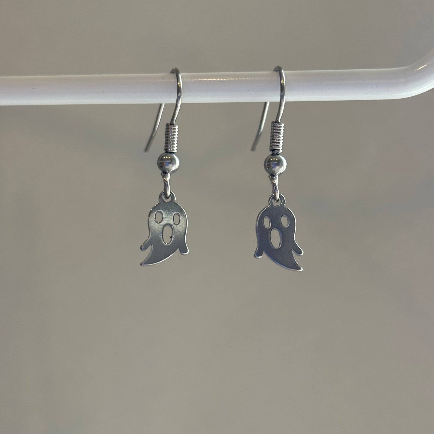 Stainless steel silver ghost earrings
