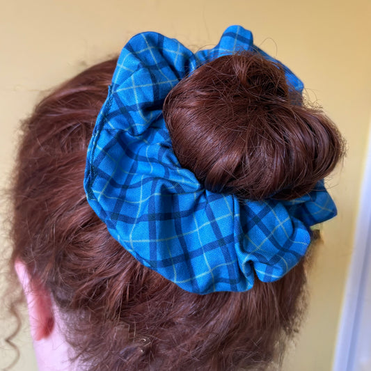 Handmade big Blue check tartan scrunchie
