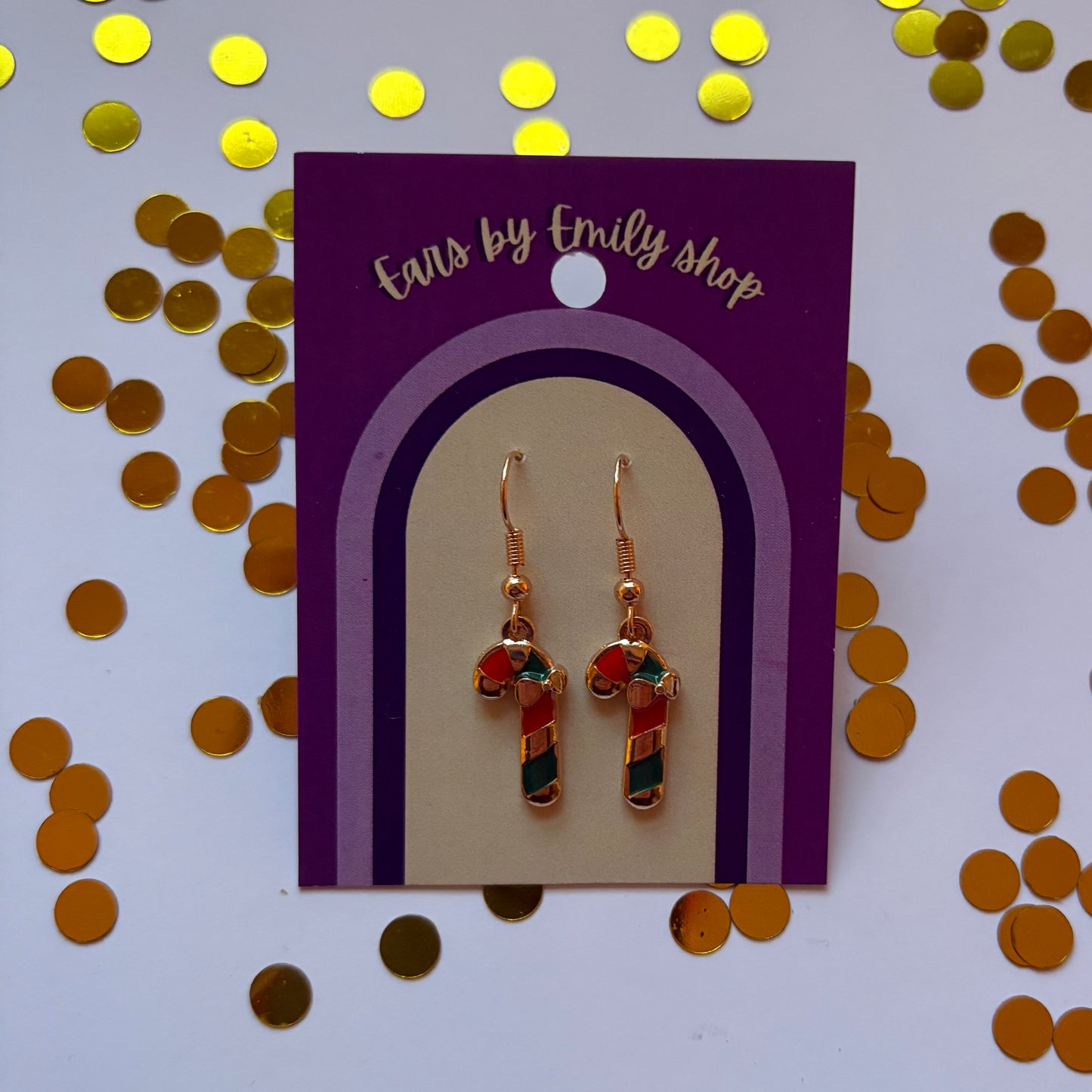 Green Christmas candy cane gold earrings