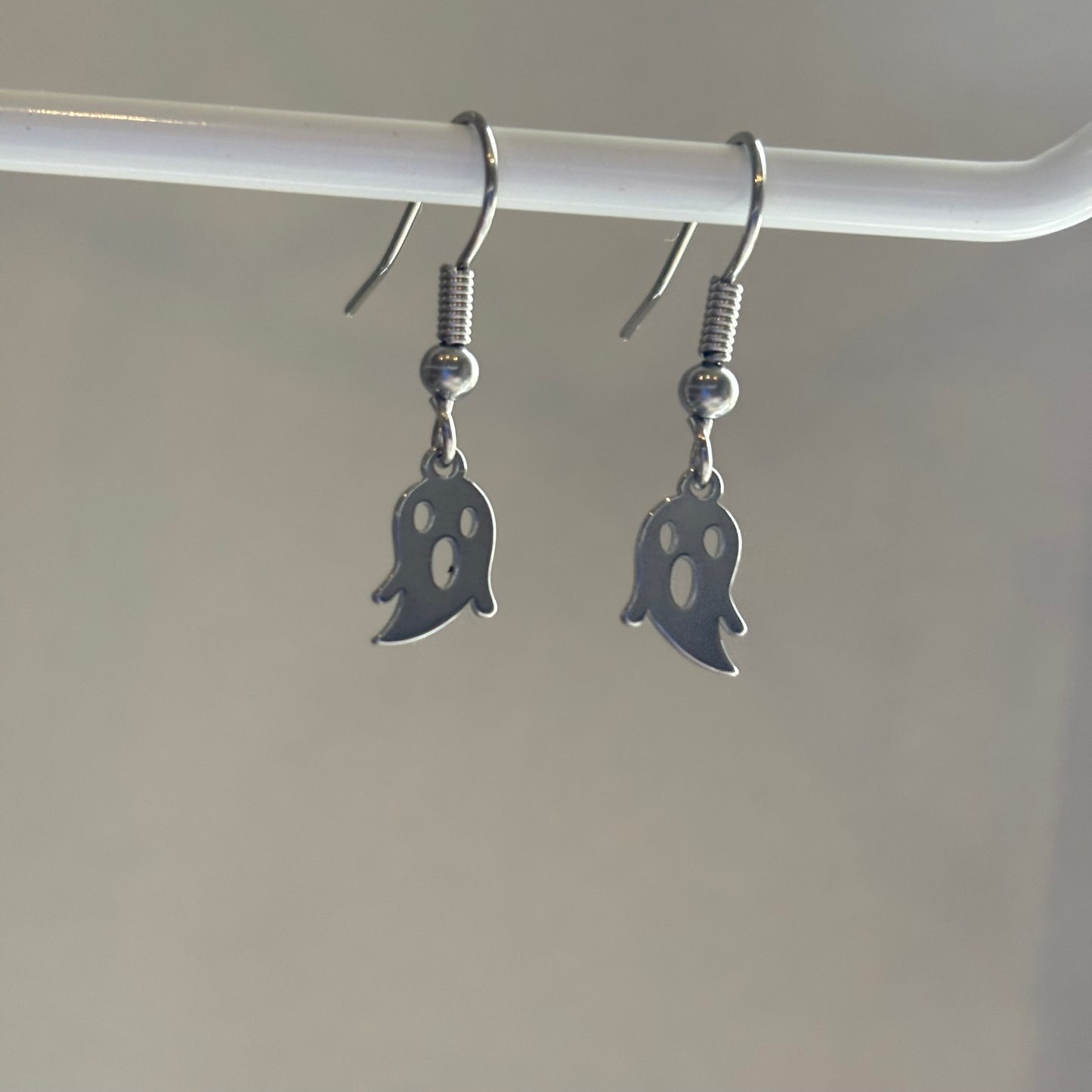 Stainless steel silver ghost earrings