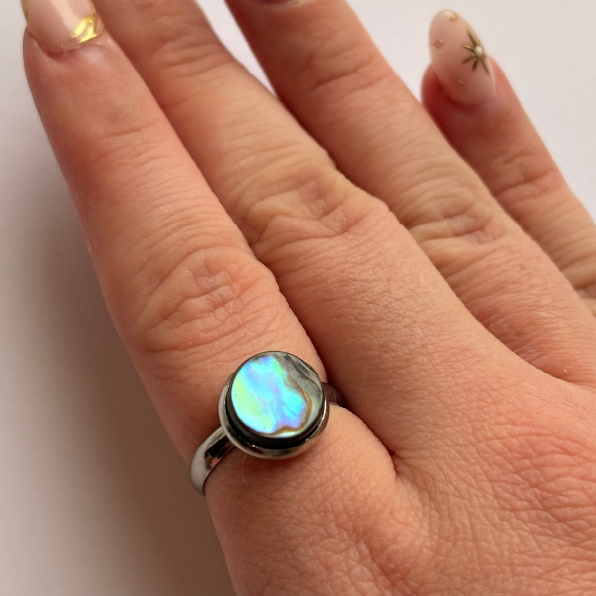 Abalone shell stainless steel adjustable rings