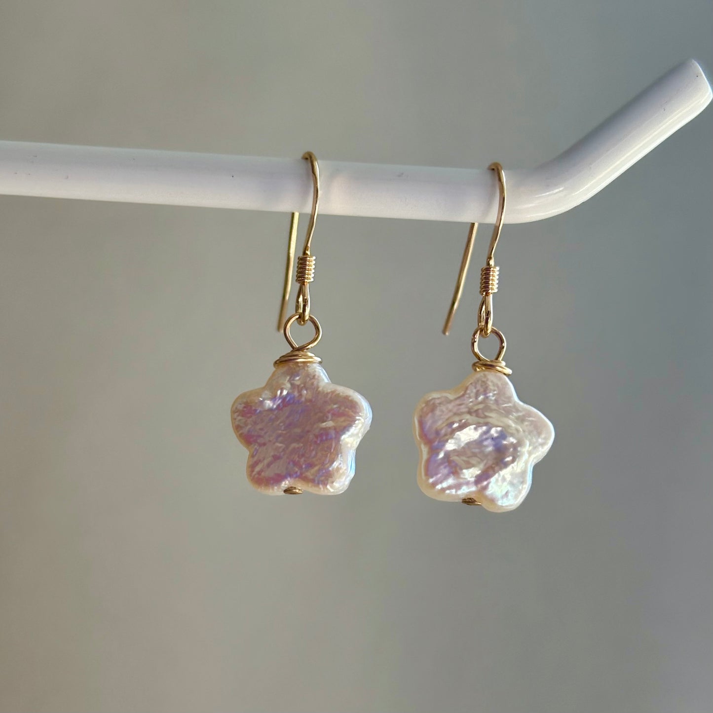 sterling silver or gold filled flower shaped fresh water pearl earrings