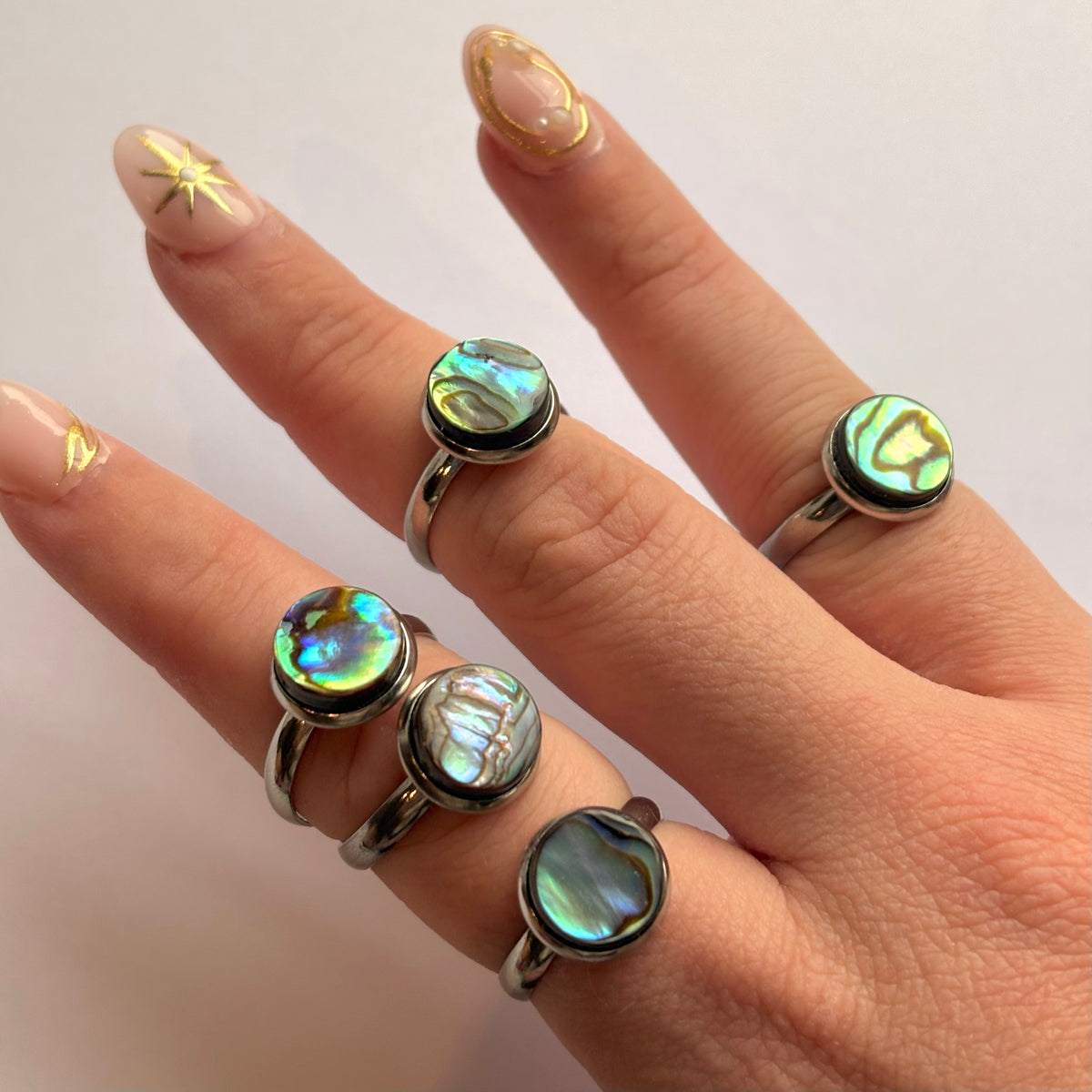 Abalone shell stainless steel adjustable rings