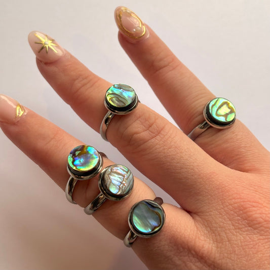 Abalone shell stainless steel adjustable rings