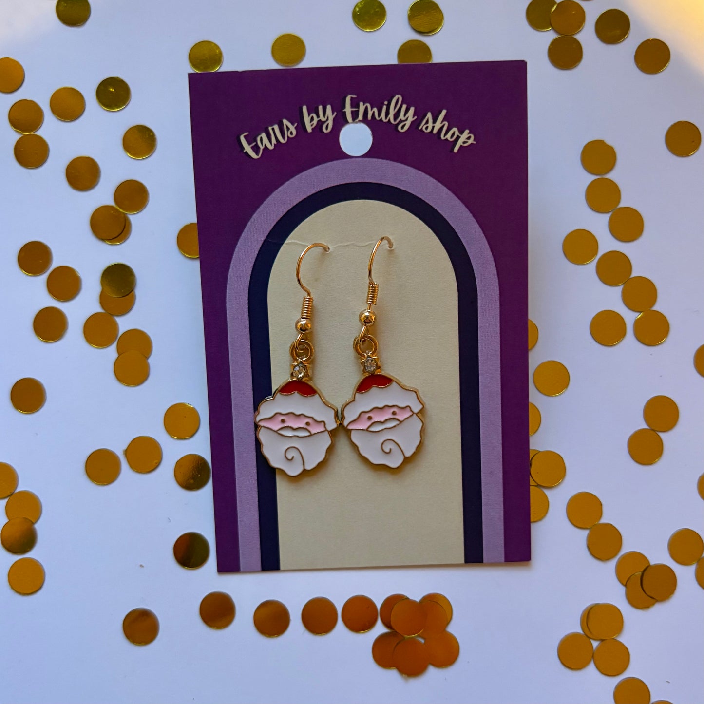 Gold cartoon Santa face dangle Christmas earrings