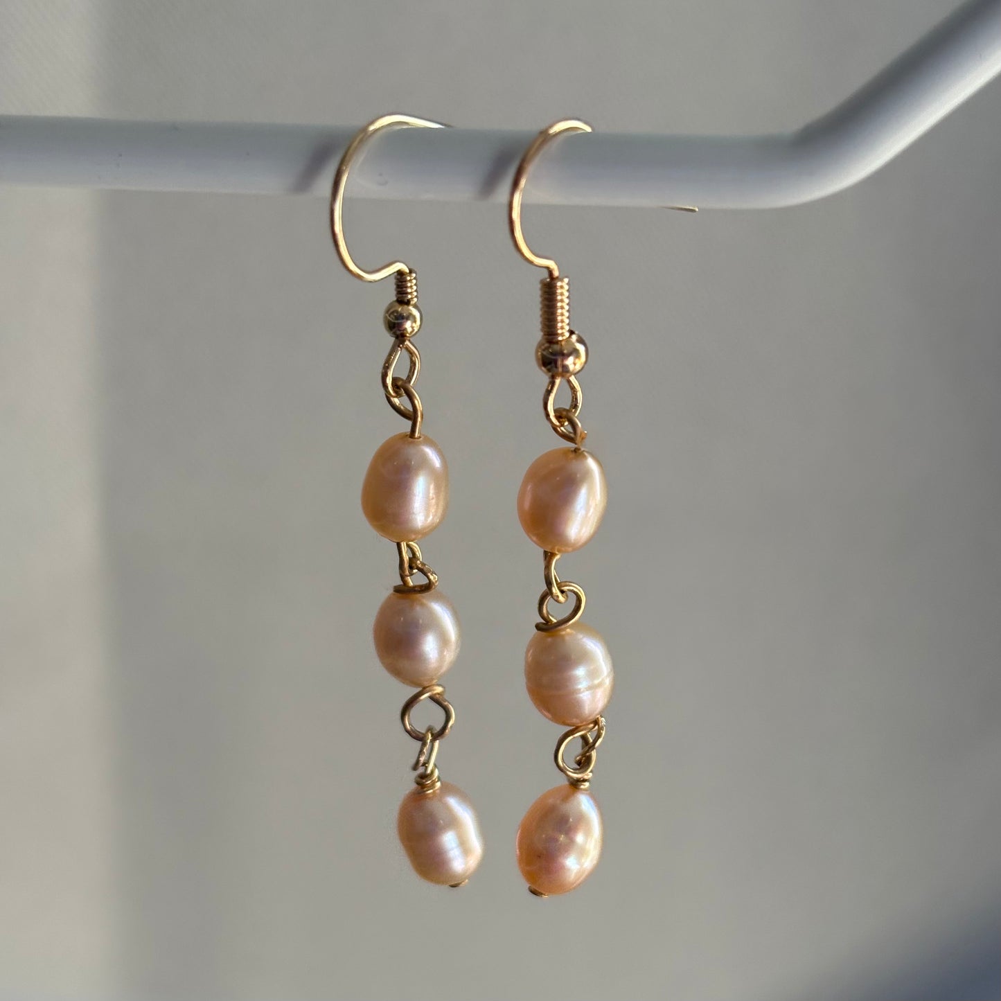 Sterling silver or gold filled fresh water pearl trio dangle earrings