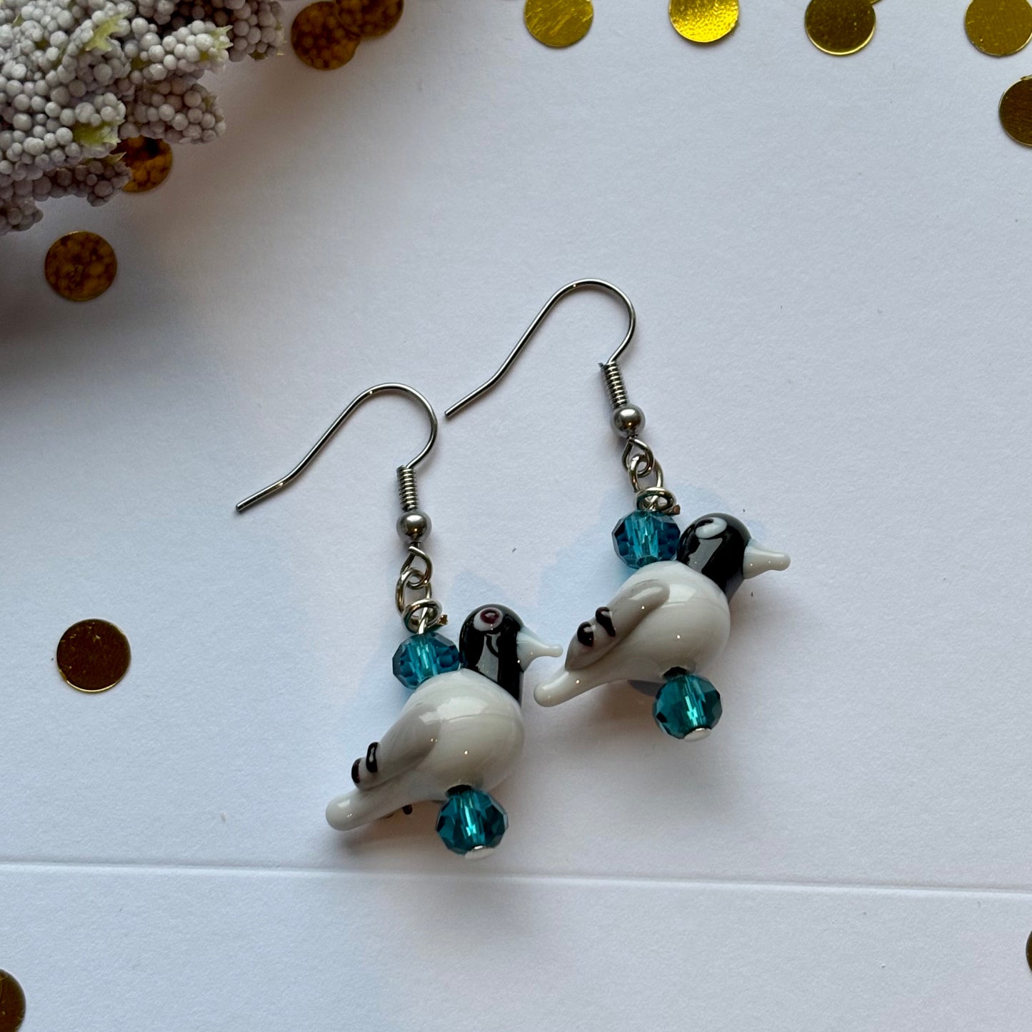 Blue crystal pigeon earrings