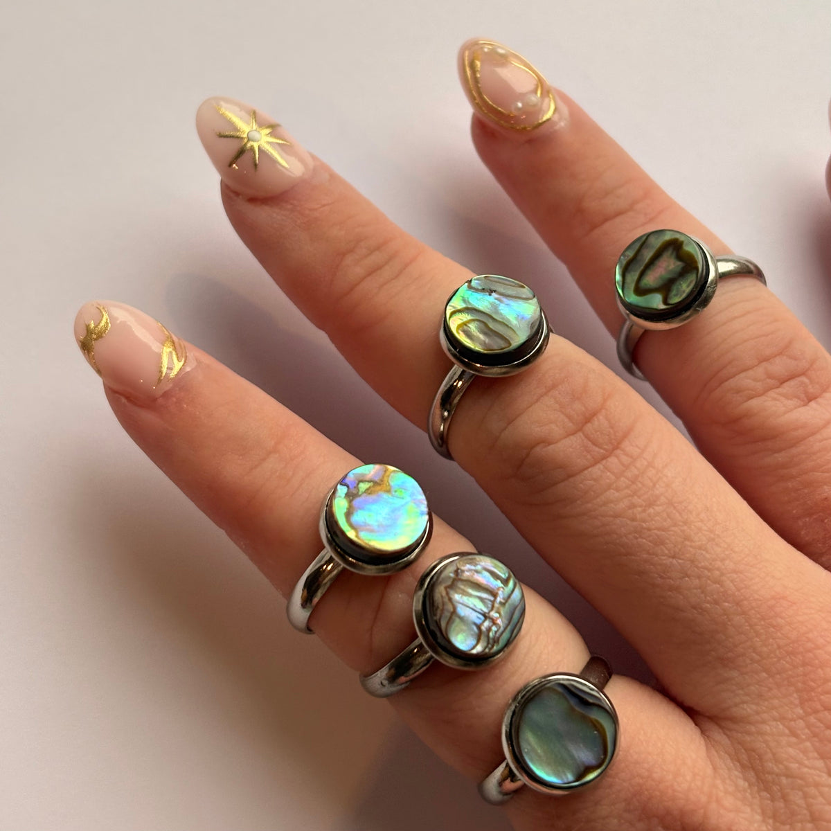 Abalone shell stainless steel adjustable rings