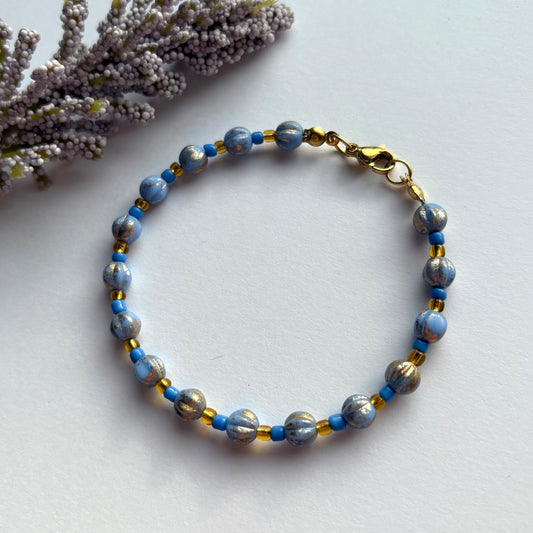 Sky & Shine bracelet Beaded blue gold handmade gold plated