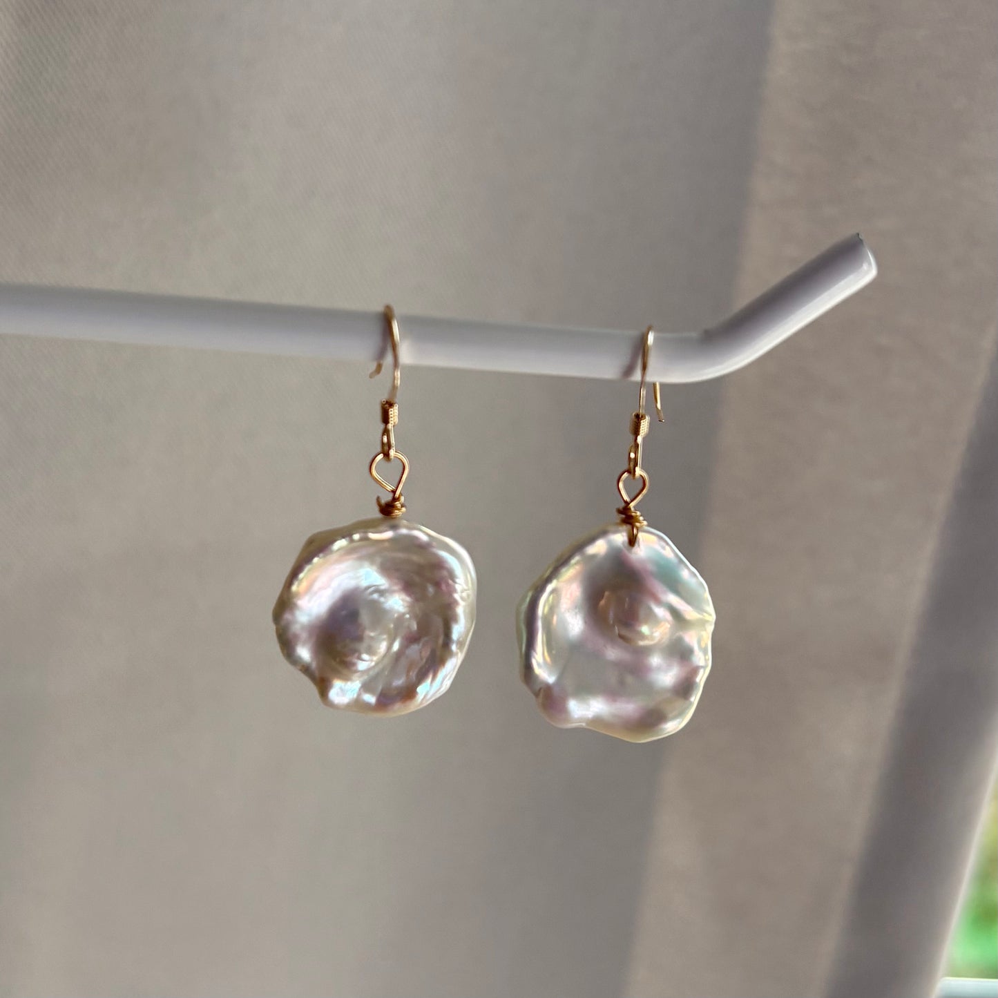 14k gold filled large nucleated freshwater pearl earrings