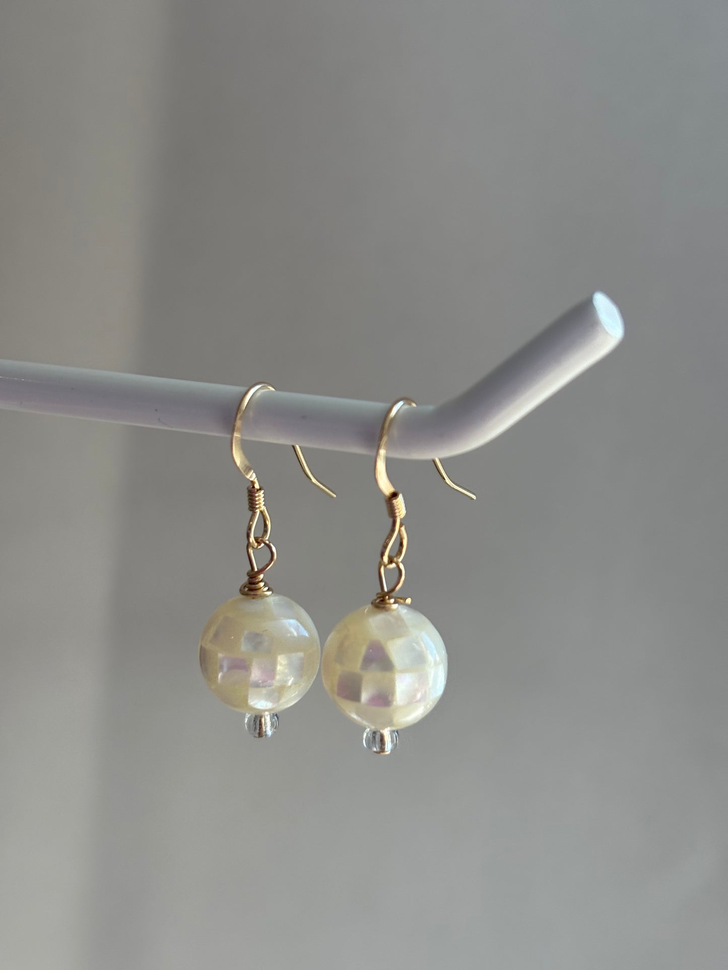 14k gold filled mother of pearl white "disco" earrings