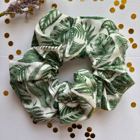 Green and white leaf scrunchie