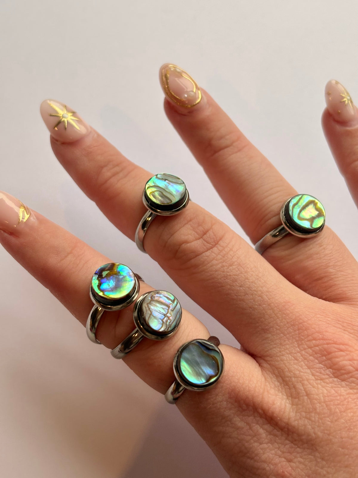 Abalone shell stainless steel adjustable rings