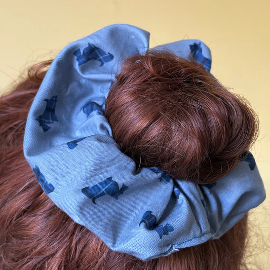 Handmade large Blue Scottie Dog scrunchie