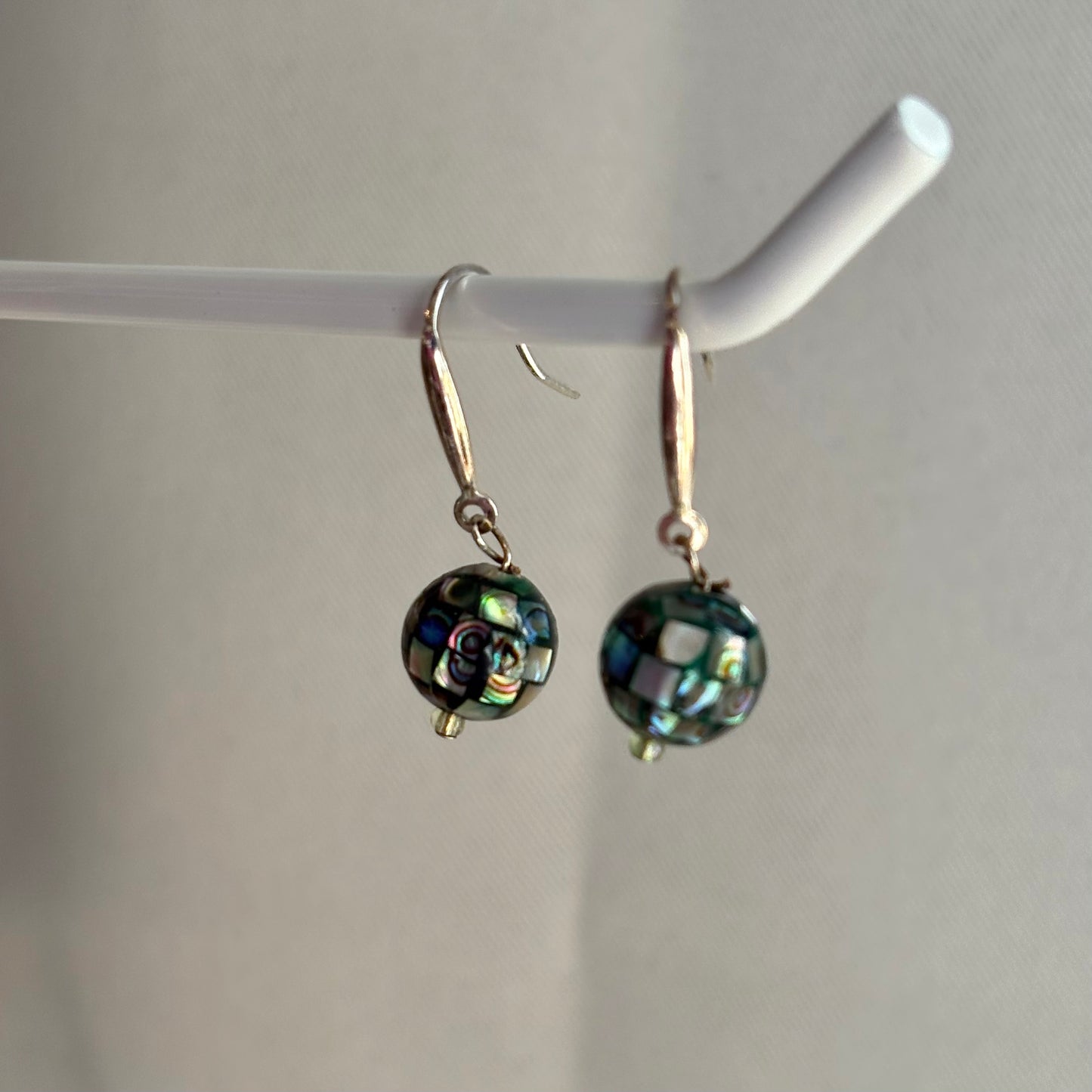 Sterling silver black mother of pearl mosiac disco" earrings