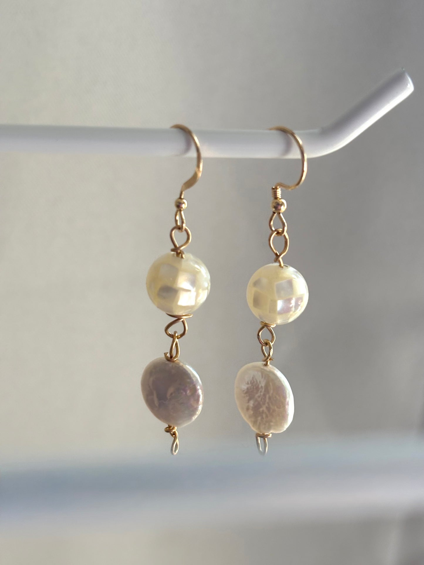 Gold filled disco pearl dangle earrings
