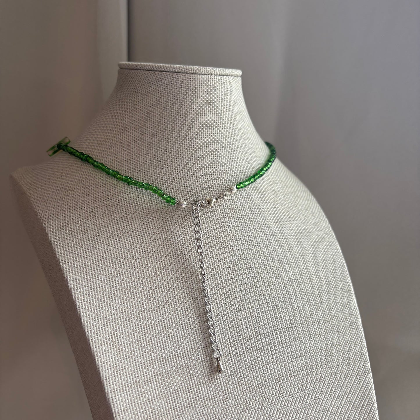 Cool green with yellow pink tulip flower Handmade beaded necklace