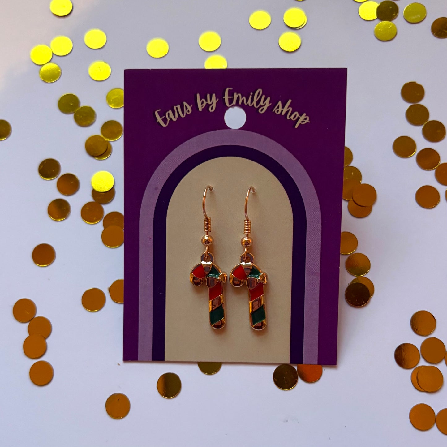 Green Christmas candy cane gold earrings