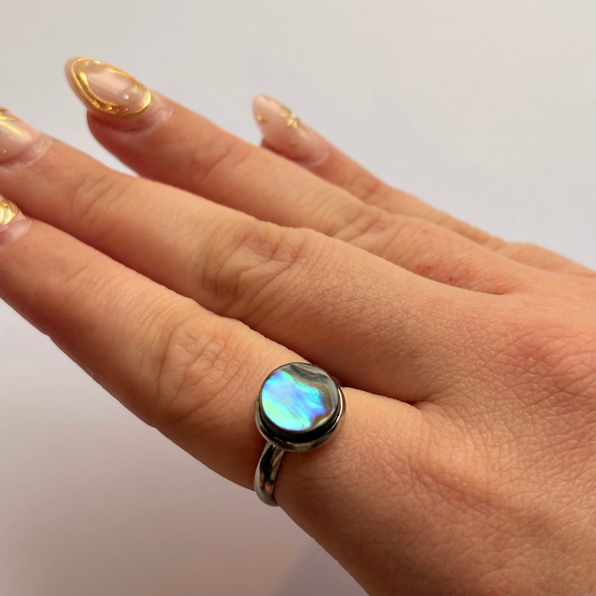 Abalone shell stainless steel adjustable rings
