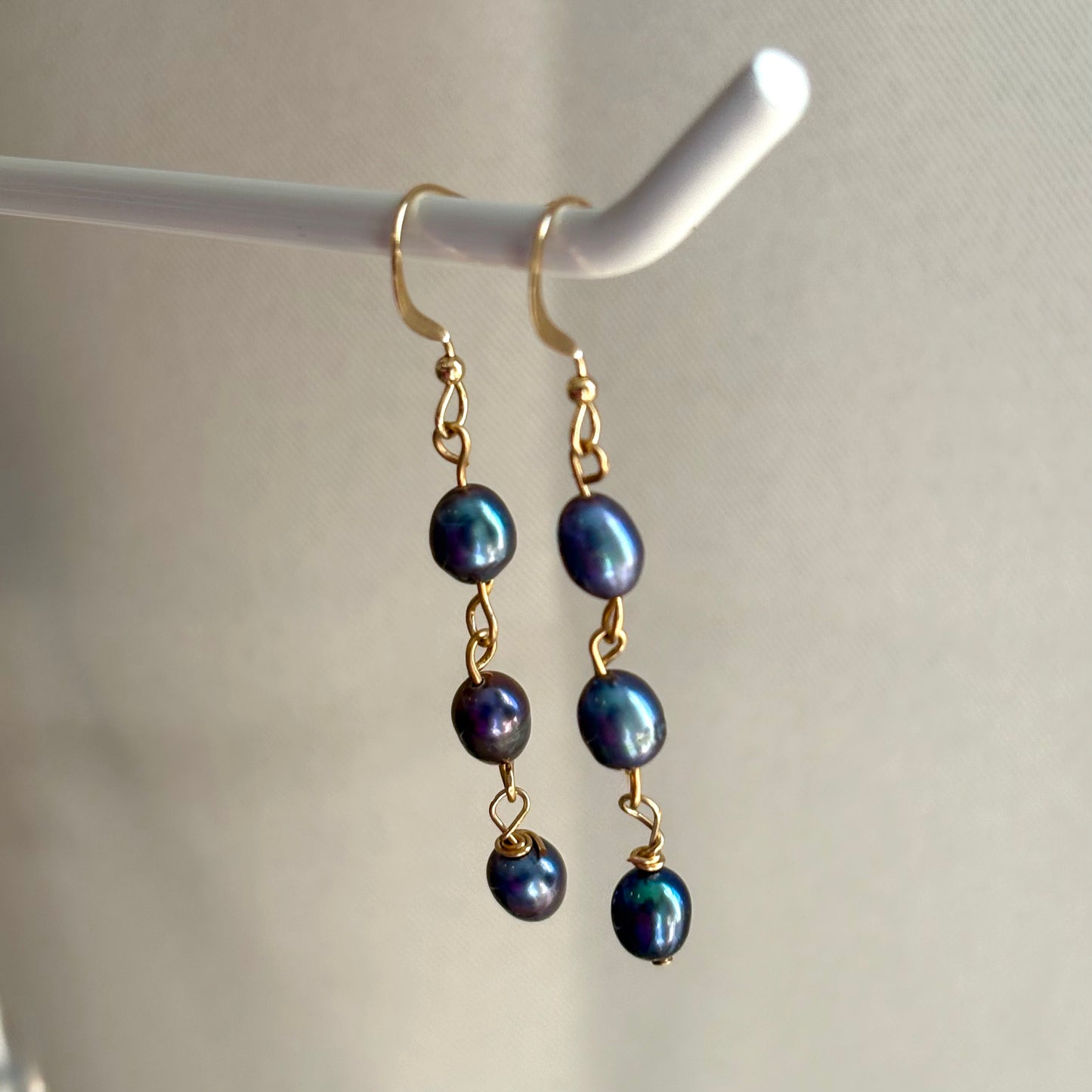 Sterling silver or gold filled fresh water pearl trio dangle earrings