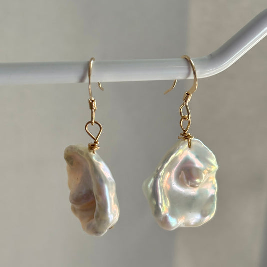 14k gold filled large nucleated freshwater pearl earrings