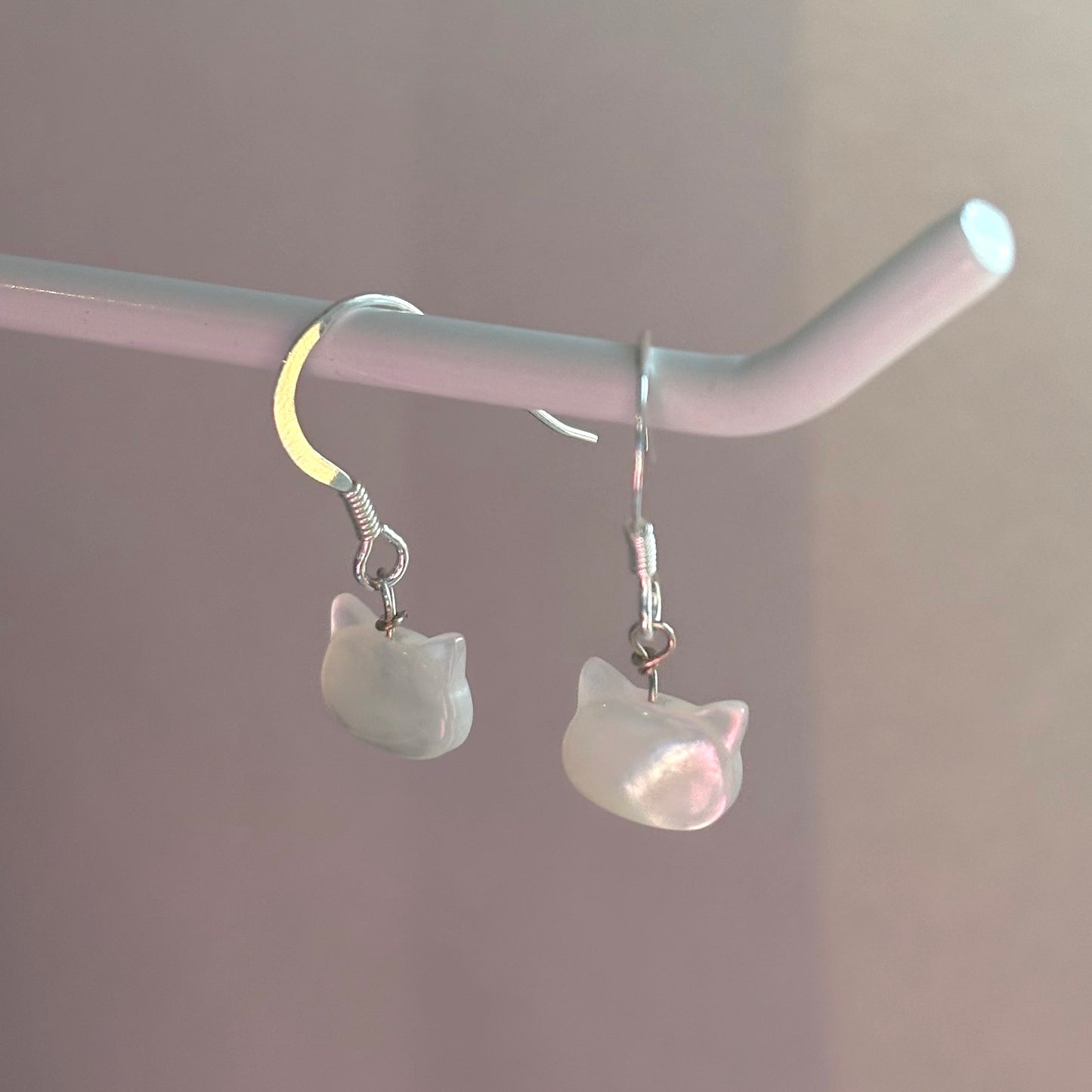 Sterling silver mother of pearl cat earrings