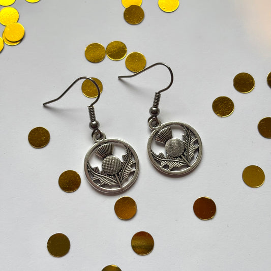 Silver Scottish thistle plant earrings