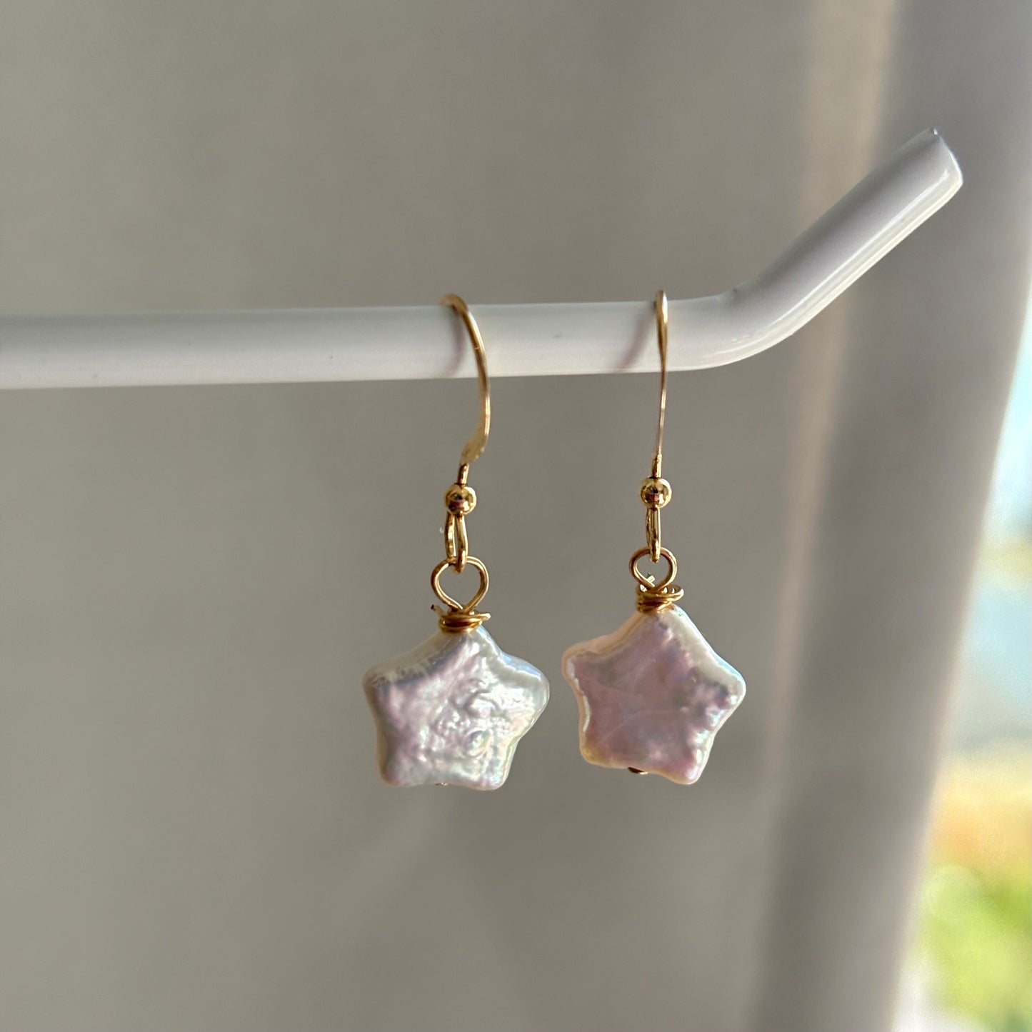 Sterling silver or gold filled star shaped fresh water pearl earrings