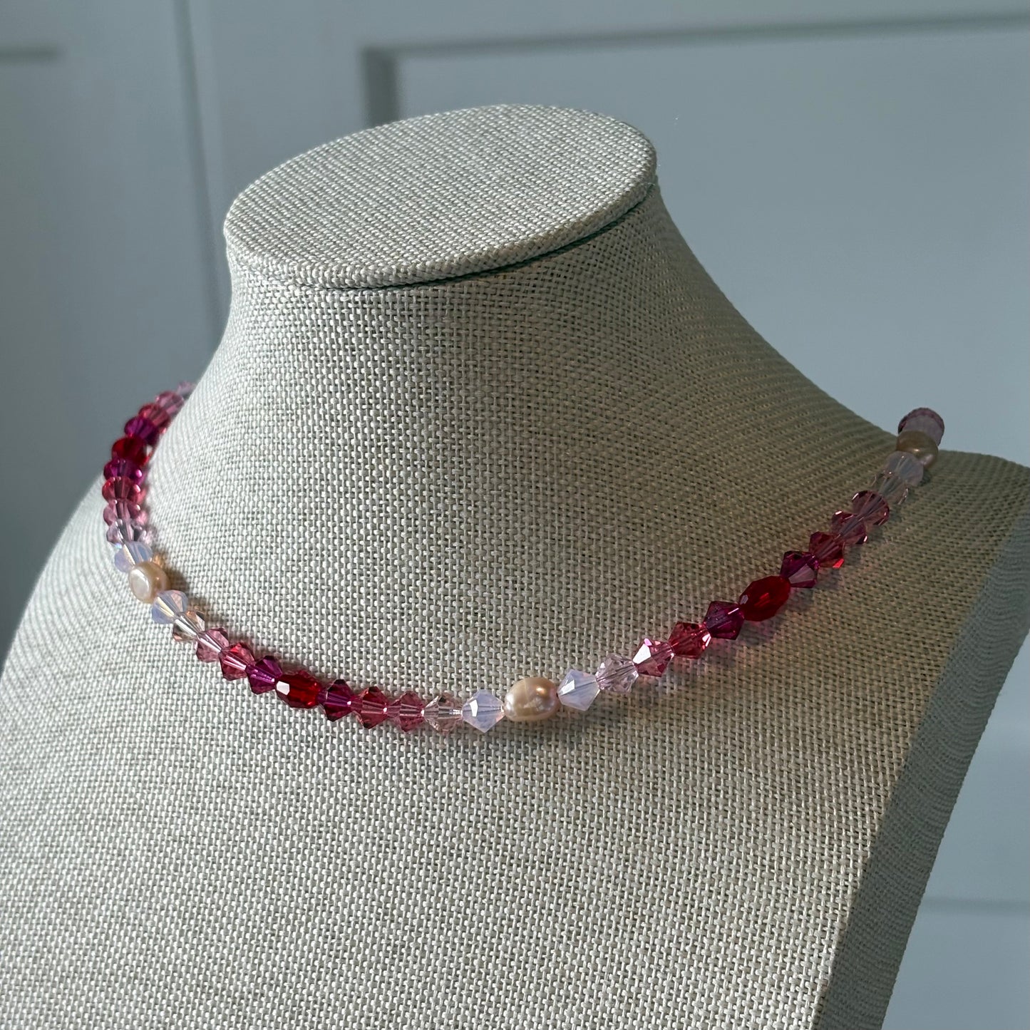 The lovers - pink pearl and crystal handmade beaded necklace
