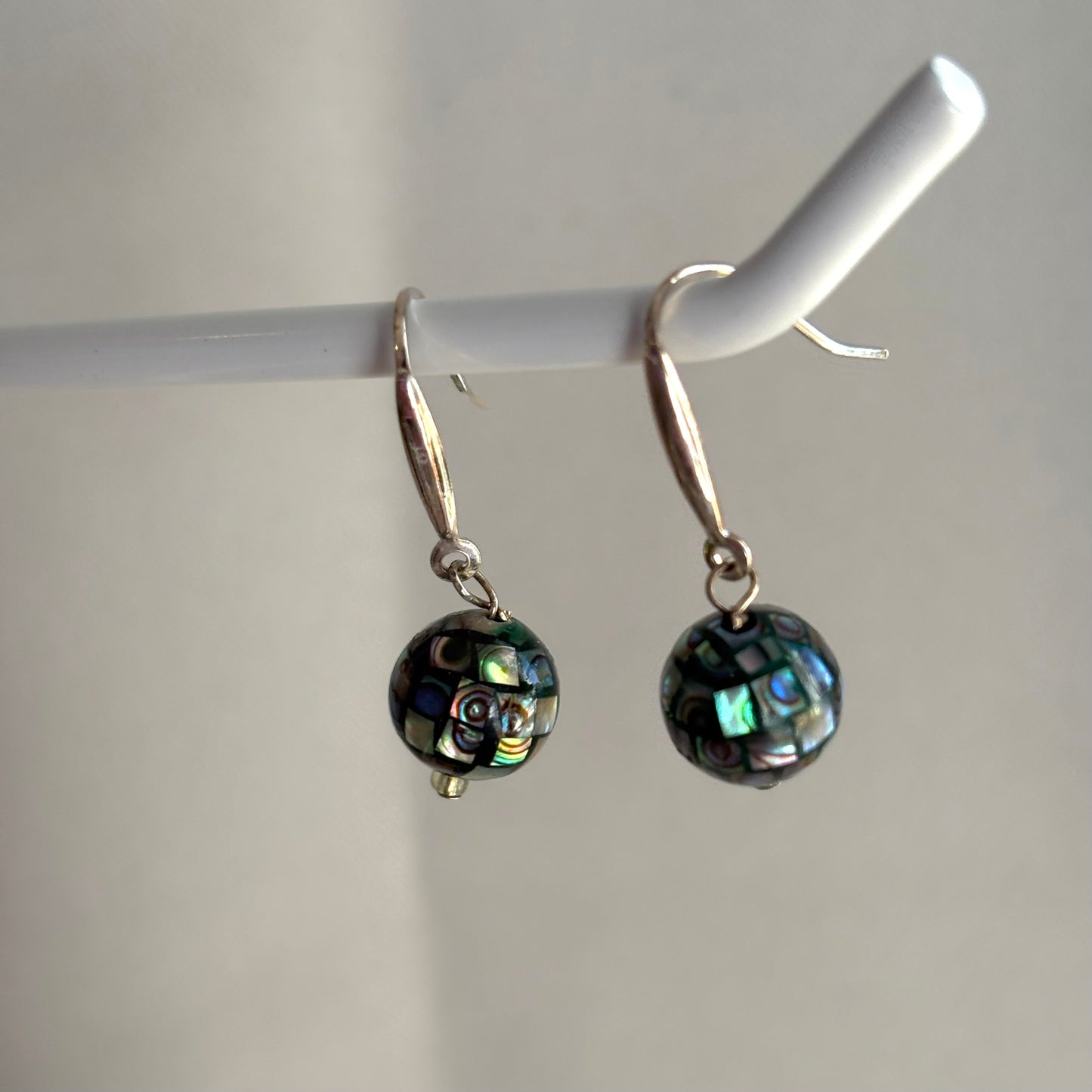 Sterling silver black mother of pearl mosiac disco" earrings