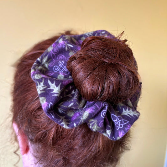 Handmade big Purple brushed cotton thistle scrunchie
