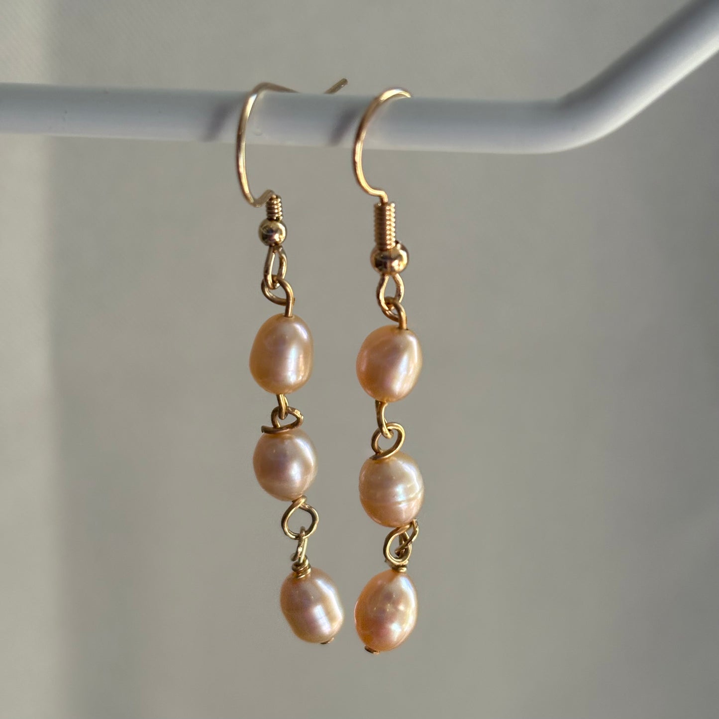 Sterling silver or gold filled fresh water pearl trio dangle earrings