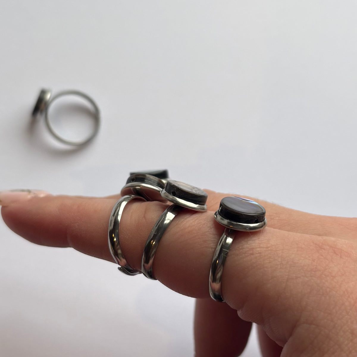 Abalone shell stainless steel adjustable rings