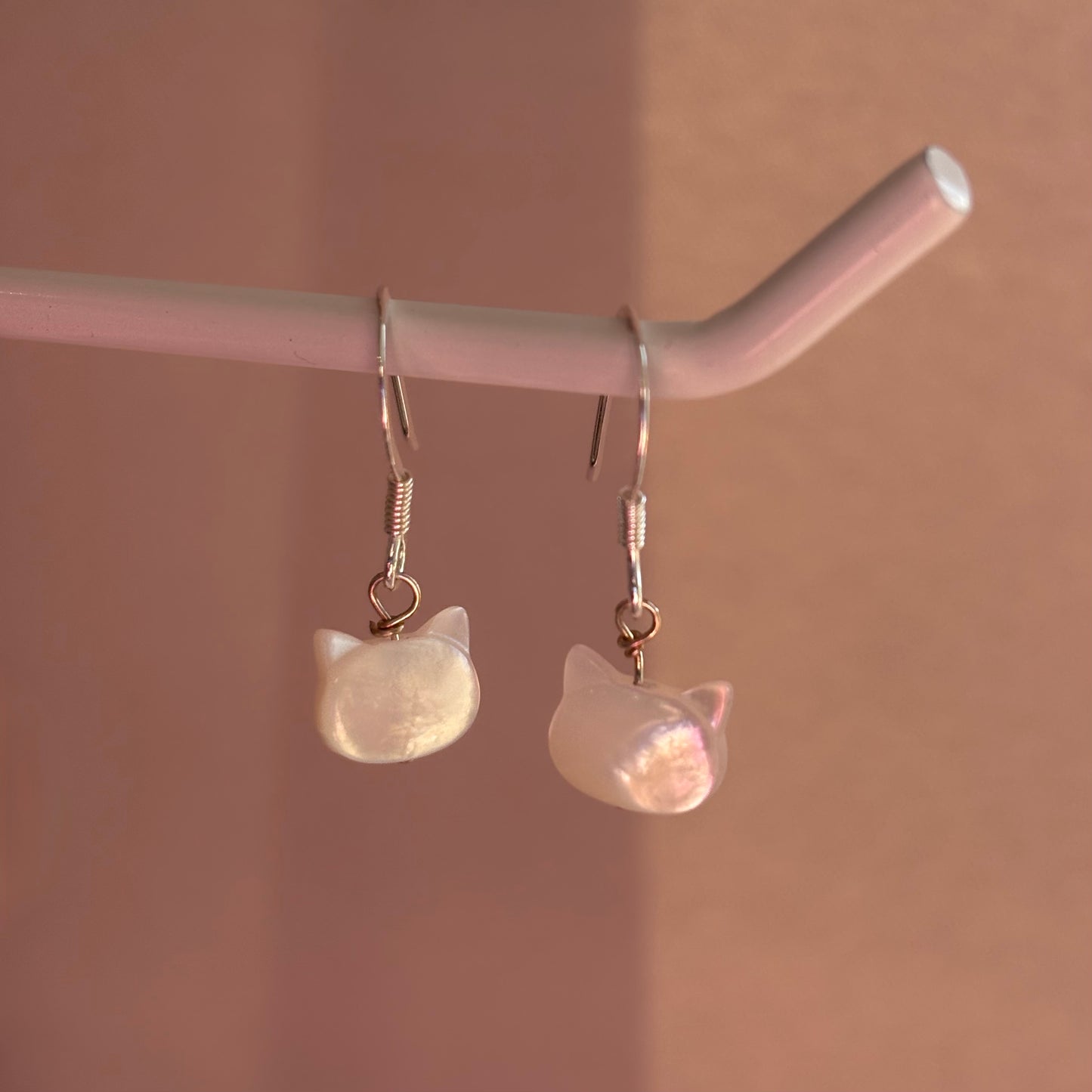 Sterling silver mother of pearl cat earrings