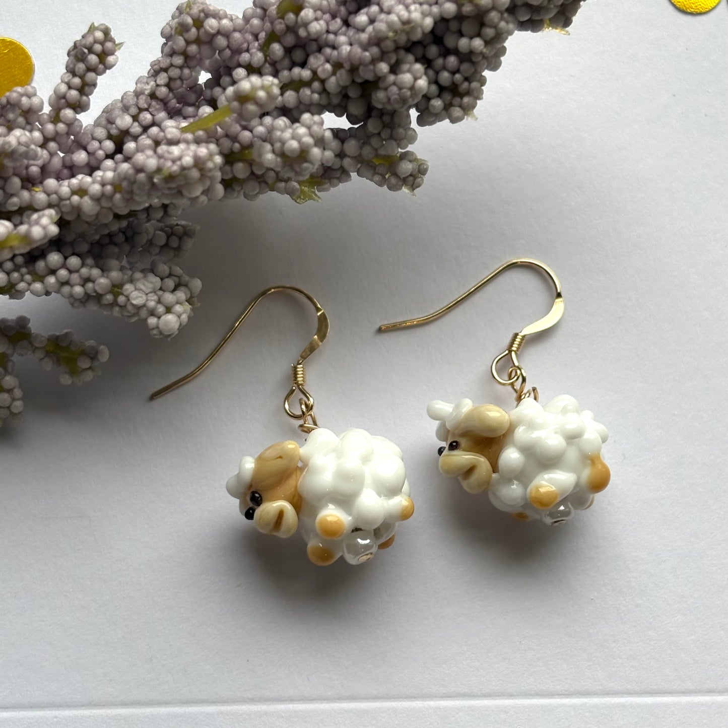 14k Gold filled lamp glass sheep drop dangle earrings