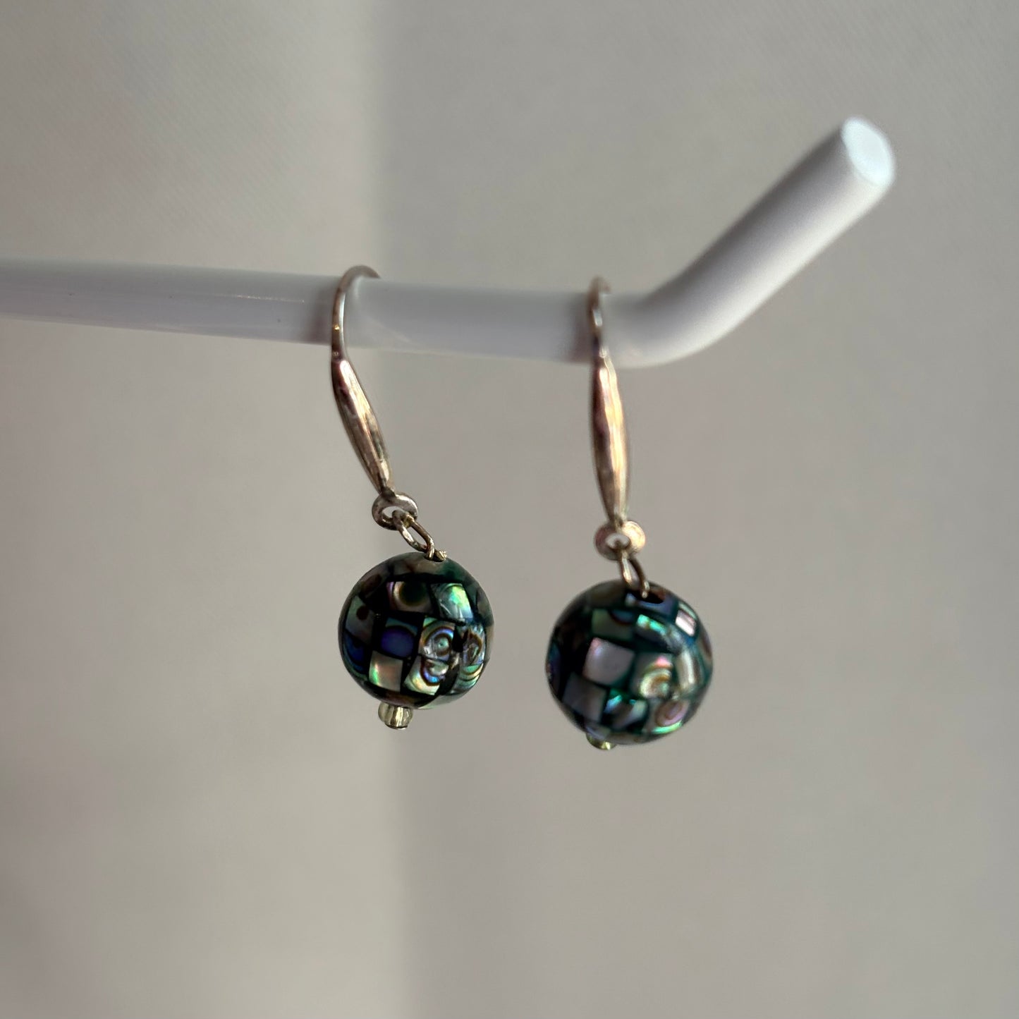 Sterling silver black mother of pearl mosiac disco" earrings