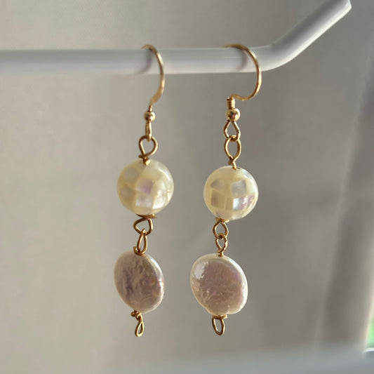 Gold filled disco pearl dangle earrings