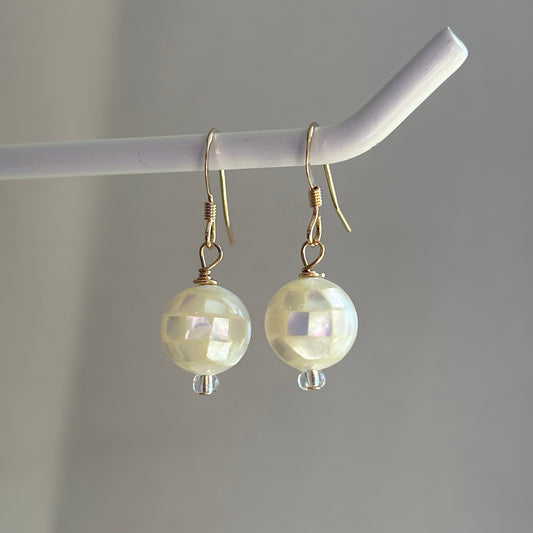 14k gold filled mother of pearl white "disco" earrings