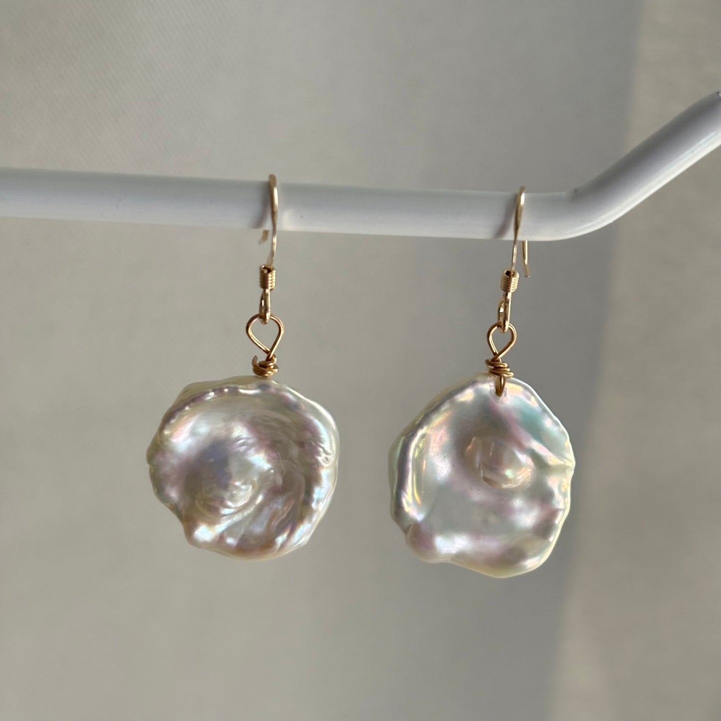 14k gold filled large nucleated freshwater pearl earrings