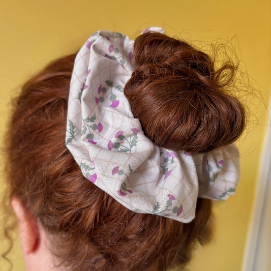 Cream Scottish thistle scrunchie