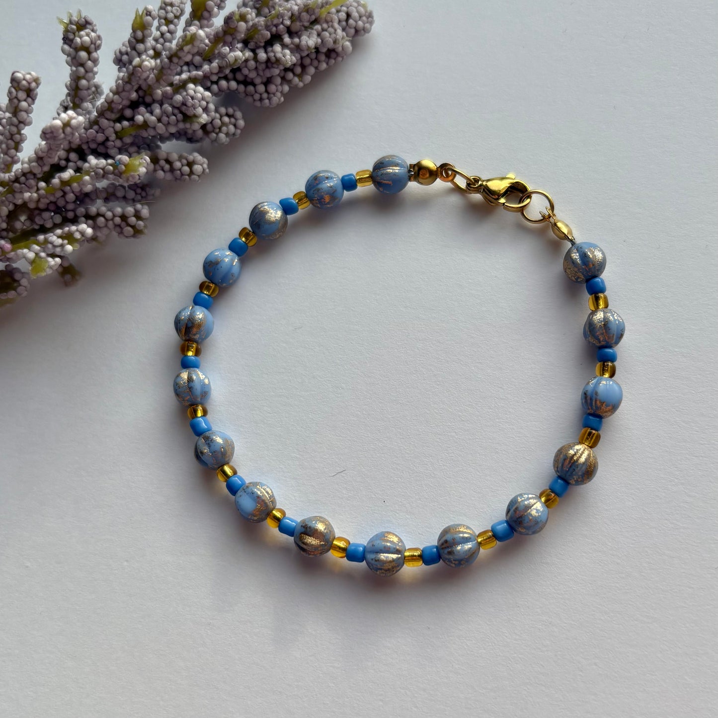 Sky & Shine bracelet Beaded blue gold handmade gold plated