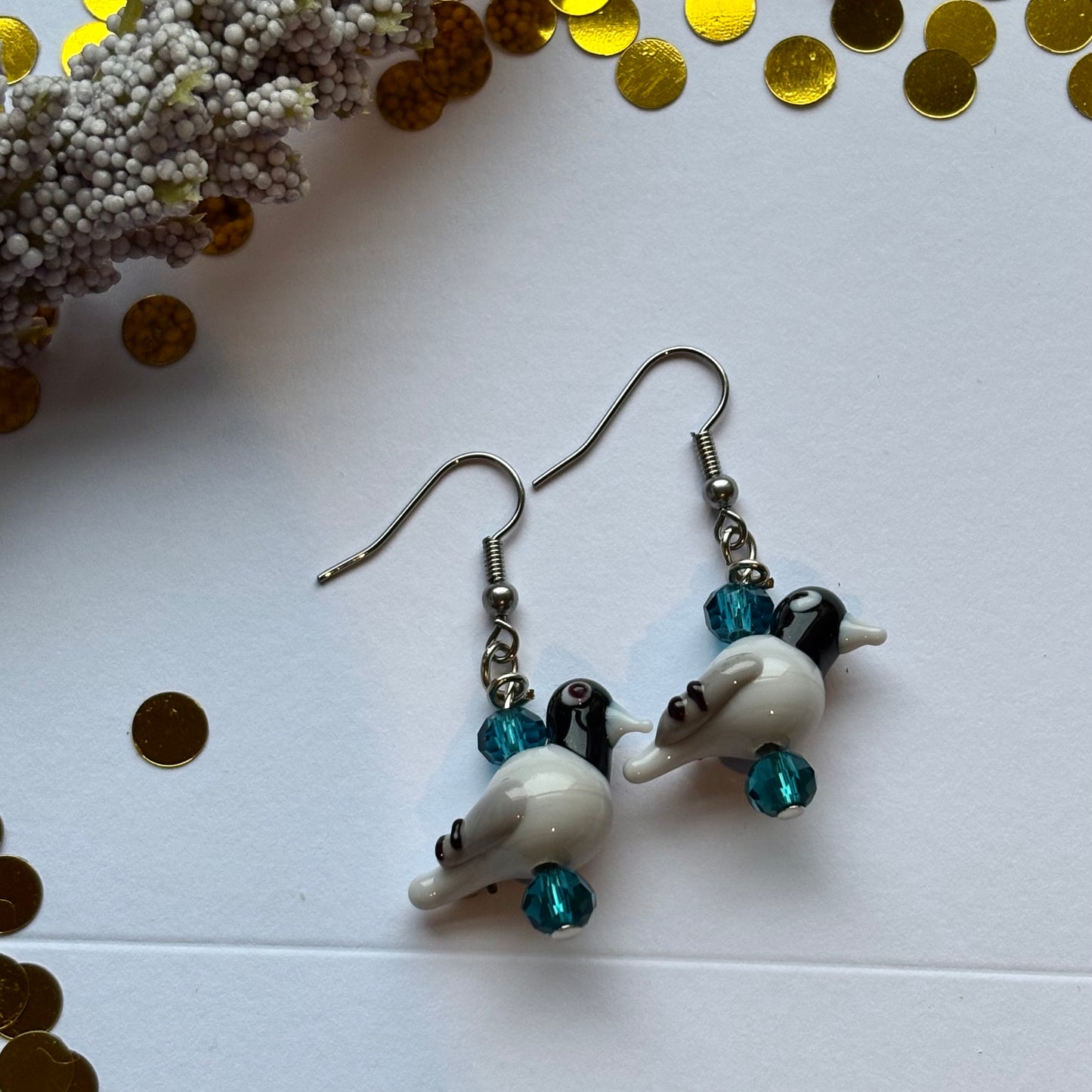 Blue crystal pigeon earrings
