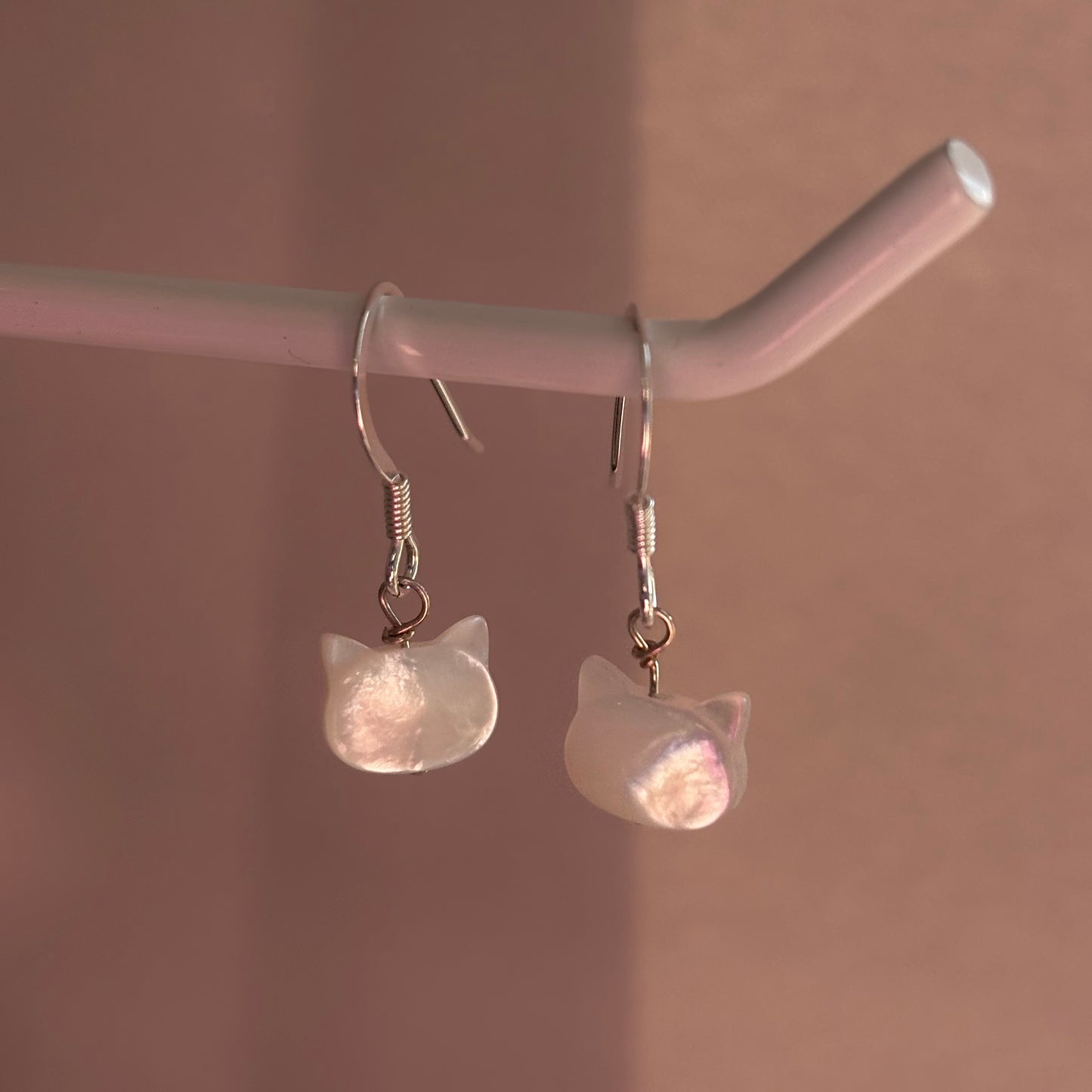 Sterling silver mother of pearl cat earrings