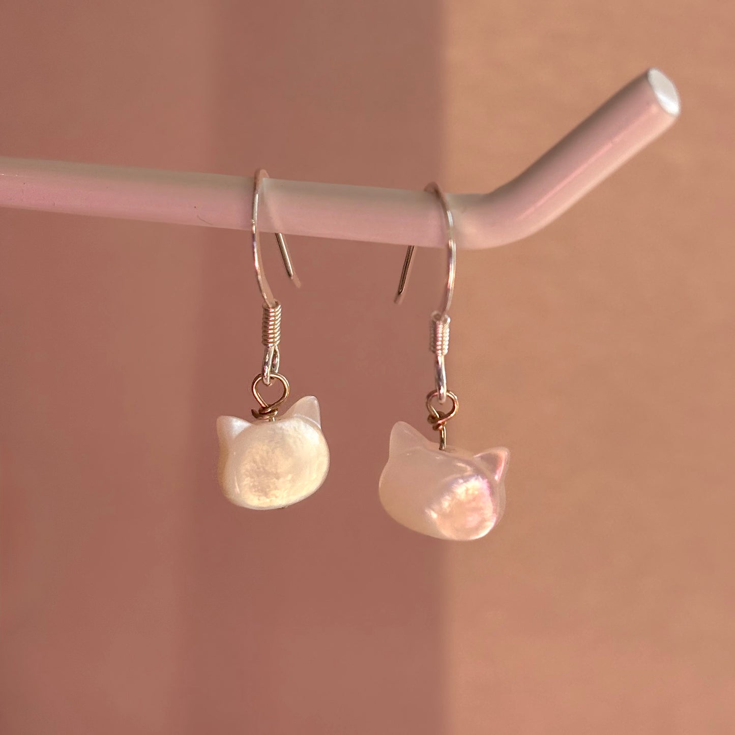 Sterling silver mother of pearl cat earrings